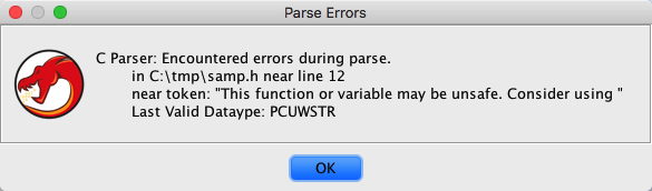 Parse Error dialog