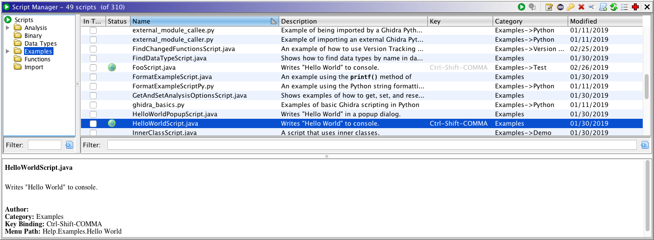 Ghidra Script Manager