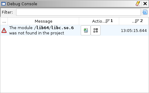 Missing module note in the debug console