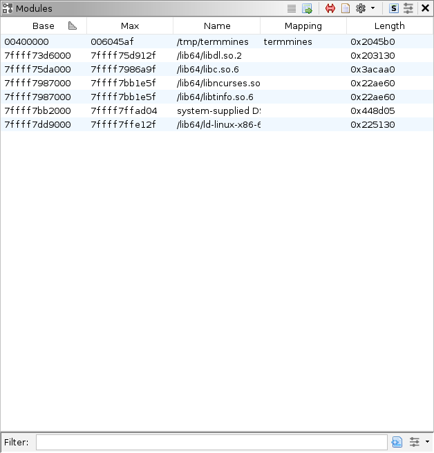 Modules window after launch