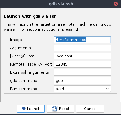 Connect dialog for gdb via SSH