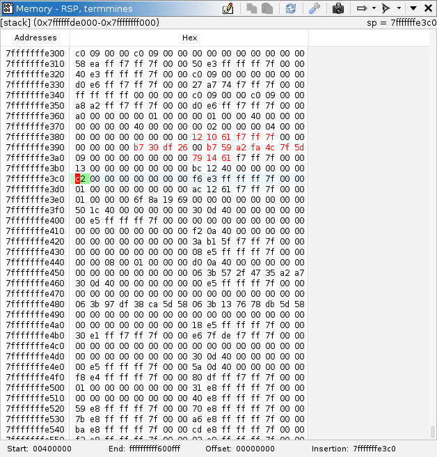 The dynamic memory view of the stack after a call to rand